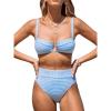 imageCUPSHE Womens Bikini Set High Waisted Two Piece Swimsuit U Wire High Leg Cut Cheeky Bottom Bathing Suit Back HookWhiteBlue Stripe