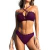 imageCUPSHE Womens Bikini Sets Adjustable Halter Strappy Swimsuit Crisscross Cutout Scalloped Mid RisePlum Purple