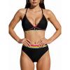 imageCUPSHE Womens Bikini Sets Two Piece Swimsuit V Neck Halter Strap Bathing Suit Color Block Crisscross Back Self TieBlack
