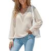imageCUPSHE Womens Casual Long Lace Sleeve V Neck Tops 2025 Fall Loose Shirts BlouseBeige