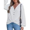 imageCUPSHE Womens Casual Tops Long Sleeve V Neck Twist Knot Shirts Cute Loose Fall BlouseWhite