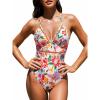 imageCUPSHE Womens One Piece Swimsuit Halter V Neck Crochet Bathing Suit Cutout Back Adjustable Straps Self Tie SpaghettiRedOrange Floral