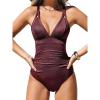 imageCUPSHE Womens One Piece Swimsuit Tummy Control V Neck Bathing Suit Ruched Slimming Swimwear Shining Cutout Back HookBrown