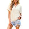 imageCUPSHE Womens Short Sleeve Shirts V Neck Knit Tops Dressy Business Casual Blouses Beach Vacation OutfitsBeige