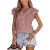 imageCUPSHE Womens Summer Tops Eyelet Embroidered Flutter Sleeves Button Fron Top Blouse 2025 FashionPink
