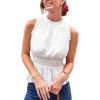 imageCUPSHE Womens Tank Top Floral Smocked High Neck Sleeveless Casual Dressy VacationWhite