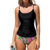 imageCUPSHE Womens Tankini Sets Two Piece Swimsuit Scoop Neck Self Tied Crisscross Bathing Suit Ruched Tummy Mid RiseBlack Floral