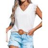 imageCUPSHE Womens Top Eyelet Lace V Neck Flutter Sleeve Blouse Casual Hollow Out Shirts Loose TrendyWhite