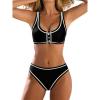 imageCUPSHE Womens Two Piece Bikini Sets Scoop Neck Bathing Suits Color Block Button Wide Straps Mide Rise SwimwearBlackBeige