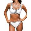 imageCUPSHE Womens Two Piece Bikini Sets Scoop Neck Bathing Suits Color Block Button Wide Straps Mide Rise SwimwearWhiteBlack