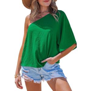 imageCUPSHE Women Off Shoulder Tops Summer Causal Loose Fit Short Sleeve T Shirts Beach Vacation Clothes Going Out TopGreen