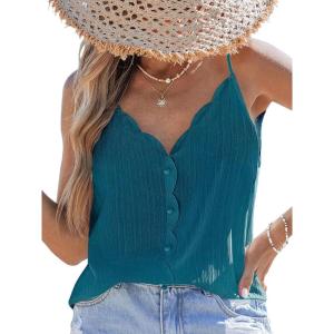 imageCUPSHE Womens Beach Cover Up Summer Vacation Sleeveless Button Front Bikini Bathing Suit ShirtBlue