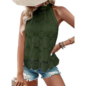 imageCUPSHE Womens Tank Tops Hollow Out Lace Boho Blouse Eyelet Embroidery Sleeveless Tops ShirtsGreen