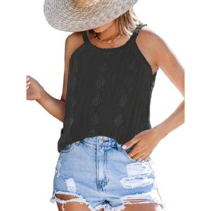 imageCUPSHE Womens Top Hollow Lace Tank Top Casual Mock Neck Sleeveless Summer Vest Blouses 2025 FashionBlack