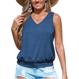 imageCUPSHE Womens Top V Neck Knit Sleeveless Shirts Dressy Tank Tops 2025 Fashion Blouse Summer CasualNavy