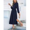imageCUPSHE Fall Dresses for Women V Neck Long Sleeve Tunic Waist Slit Solid Color A Line Midi Casual DressNavy Blue