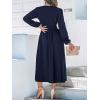 imageCUPSHE Fall Dresses for Women V Neck Long Sleeve Tunic Waist Slit Solid Color A Line Midi Casual DressNavy Blue