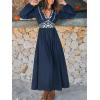 imageCUPSHE Fall Dresses for Women V Neck Long Sleeve Tunic Waist Slit Solid Color A Line Midi Casual DressNavy Paisley