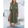 imageCUPSHE Fall Dresses for Women V Neck Long Sleeve Tunic Waist Slit Solid Color A Line Midi Casual DressOlive Green