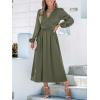 imageCUPSHE Fall Dresses for Women V Neck Long Sleeve Tunic Waist Slit Solid Color A Line Midi Casual DressOlive Green