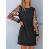 imageCUPSHE Mini Dresses for Women Round Neck Sheer Long Sleeve Floral Knit A Line Fall Casual DressBlack