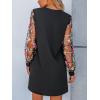 imageCUPSHE Mini Dresses for Women Round Neck Sheer Long Sleeve Floral Knit A Line Fall Casual DressBlack