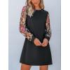 imageCUPSHE Mini Dresses for Women Round Neck Sheer Long Sleeve Floral Knit A Line Fall Casual DressBlack