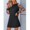 imageCUPSHE Mini Dresses for Women Round Neck Sheer Long Sleeve Floral Knit A Line Fall Casual DressBlack