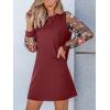 imageCUPSHE Mini Dresses for Women Round Neck Sheer Long Sleeve Floral Knit A Line Fall Casual DressBurgundy