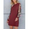 imageCUPSHE Mini Dresses for Women Round Neck Sheer Long Sleeve Floral Knit A Line Fall Casual DressBurgundy