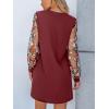 imageCUPSHE Mini Dresses for Women Round Neck Sheer Long Sleeve Floral Knit A Line Fall Casual DressBurgundy