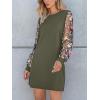 imageCUPSHE Mini Dresses for Women Round Neck Sheer Long Sleeve Floral Knit A Line Fall Casual DressOlive Green