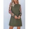 imageCUPSHE Mini Dresses for Women Round Neck Sheer Long Sleeve Floral Knit A Line Fall Casual DressOlive Green