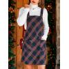 imageCUPSHE Women Corduroy Fall Dresses Front Bib Pocket Square Neck Wide Strap Casual Overall Mini DressRed Plaid