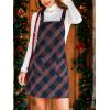imageCUPSHE Women Corduroy Fall Dresses Front Bib Pocket Square Neck Wide Strap Casual Overall Mini DressRed Plaid