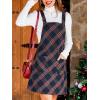 imageCUPSHE Women Corduroy Fall Dresses Front Bib Pocket Square Neck Wide Strap Casual Overall Mini DressRed Plaid