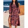 imageCUPSHE Women Fall Dresses Floral Long Sleeve V Neck Casual A Line Long Flowy Boho Smocked Maxi DressBlack