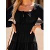 imageCUPSHE Women Fall Dresses Long Sleeve Square Neck Tie Front Elastic High Waist A Line Wedding Guest Maxi DressBlack