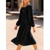 imageCUPSHE Women Fall Dresses Long Sleeve Square Neck Tie Front Elastic High Waist A Line Wedding Guest Maxi DressBlack