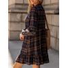 imageCUPSHE Women Fall Dresses Plaid Ruffle Hem V Neck Long Sleeve Button Holiday Tunic Mini DressNavy