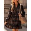imageCUPSHE Women Fall Dresses Plaid Ruffle Hem V Neck Long Sleeve Button Holiday Tunic Mini DressNavy