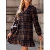 imageCUPSHE Women Fall Dresses Plaid Ruffle Hem V Neck Long Sleeve Button Holiday Tunic Mini DressNavy