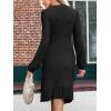 imageCUPSHE Women Fall Dresses Ruffle Hem Knit Ruched Crew Neck Long Sleeve Bodycon Cocktail Mini DressBlack