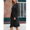 imageCUPSHE Women Fall Dresses Ruffle Hem Knit Ruched Crew Neck Long Sleeve Bodycon Cocktail Mini DressBlack