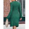 imageCUPSHE Women Fall Dresses Ruffle Hem Knit Ruched Crew Neck Long Sleeve Bodycon Cocktail Mini DressGreen