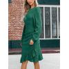imageCUPSHE Women Fall Dresses Ruffle Hem Knit Ruched Crew Neck Long Sleeve Bodycon Cocktail Mini DressGreen