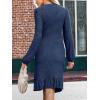 imageCUPSHE Women Fall Dresses Ruffle Hem Knit Ruched Crew Neck Long Sleeve Bodycon Cocktail Mini DressNavy Blue