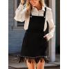 imageCUPSHE Women Fall Overall Bib Tassel Dresses Faux Western Pinafore Suspender Fringe Studs Mini Dress with PocketsBlack
