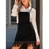 imageCUPSHE Women Fall Overall Bib Tassel Dresses Faux Western Pinafore Suspender Fringe Studs Mini Dress with PocketsBlack