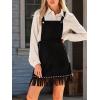 imageCUPSHE Women Fall Overall Bib Tassel Dresses Faux Western Pinafore Suspender Fringe Studs Mini Dress with PocketsBlack